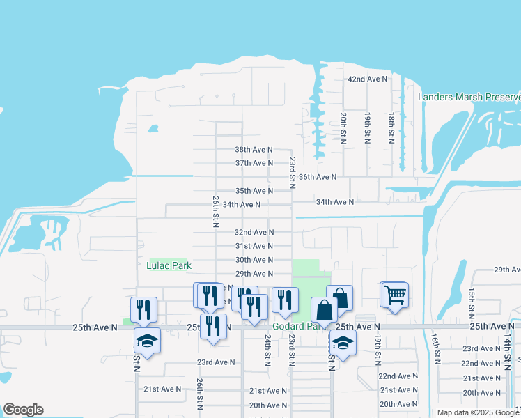map of restaurants, bars, coffee shops, grocery stores, and more near 2330 34th Avenue North in Texas City