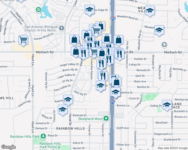 map of restaurants, bars, coffee shops, grocery stores, and more near 1814 Morse Way in San Antonio