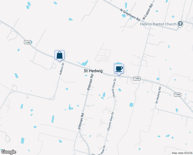 map of restaurants, bars, coffee shops, grocery stores, and more near 13974 Farm to Market 1346 in Saint Hedwig