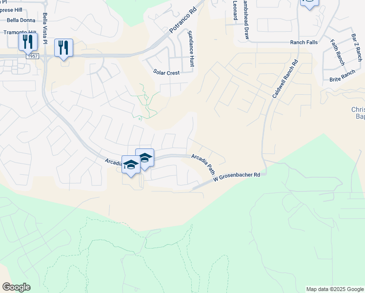 map of restaurants, bars, coffee shops, grocery stores, and more near 13307 Ares Way in San Antonio