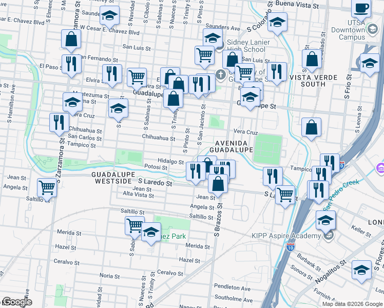 map of restaurants, bars, coffee shops, grocery stores, and more near 125 San Carlos Street in San Antonio