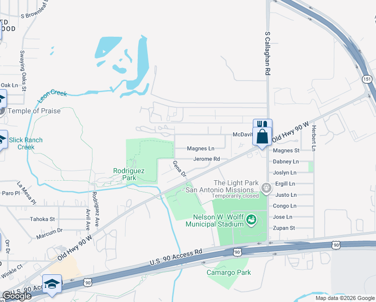 map of restaurants, bars, coffee shops, grocery stores, and more near 5927 Magnes Lane in San Antonio