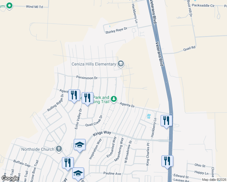 map of restaurants, bars, coffee shops, grocery stores, and more near 106 Lookout Drive in Del Rio