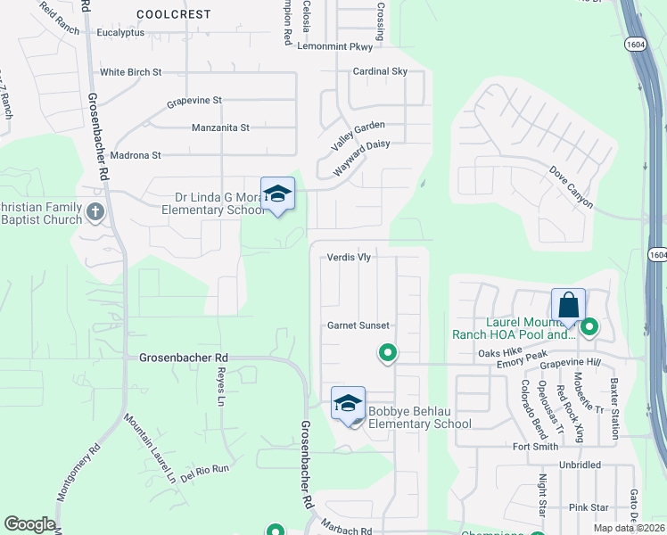 map of restaurants, bars, coffee shops, grocery stores, and more near 1712 Emerald Edge in San Antonio