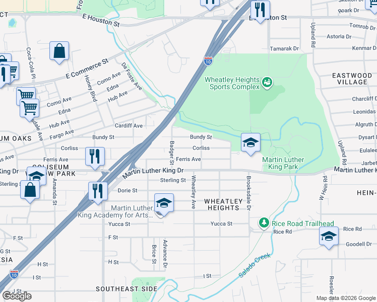 map of restaurants, bars, coffee shops, grocery stores, and more near 534 Corliss in San Antonio