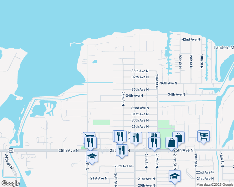 map of restaurants, bars, coffee shops, grocery stores, and more near 2627 35th Avenue North in Texas City