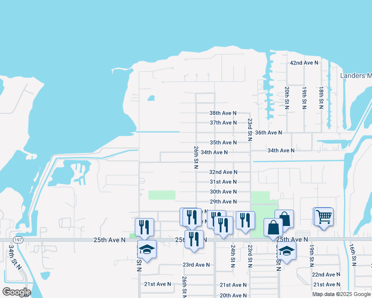 map of restaurants, bars, coffee shops, grocery stores, and more near 2627 35th Avenue North in Texas City