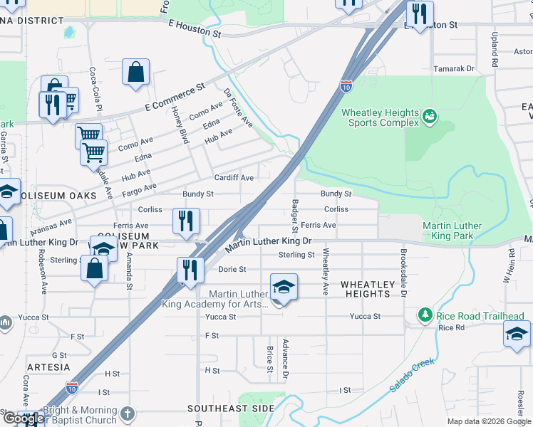 map of restaurants, bars, coffee shops, grocery stores, and more near 442 Corliss in San Antonio
