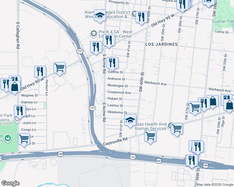 map of restaurants, bars, coffee shops, grocery stores, and more near 218 Coopwood Avenue in San Antonio