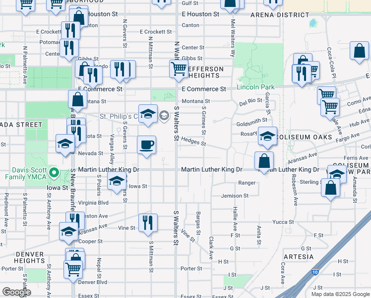 map of restaurants, bars, coffee shops, grocery stores, and more near 130 Stella Street in San Antonio
