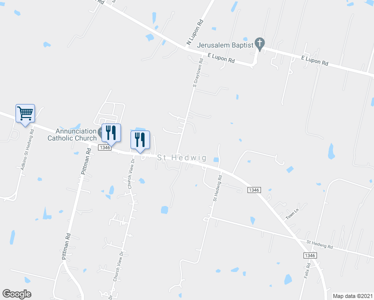 map of restaurants, bars, coffee shops, grocery stores, and more near 13341 Farm to Market 1346 in Saint Hedwig
