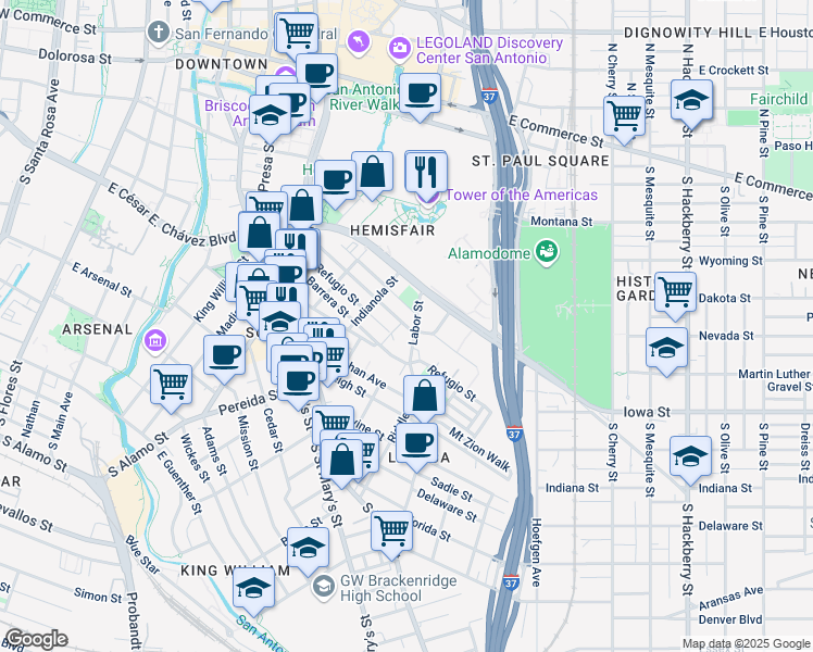 map of restaurants, bars, coffee shops, grocery stores, and more near 700 Lavaca Street in San Antonio