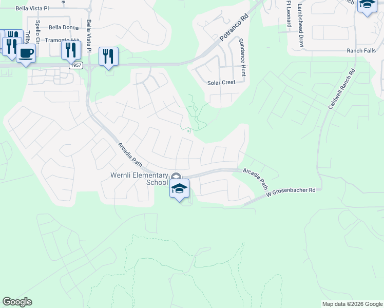 map of restaurants, bars, coffee shops, grocery stores, and more near 1622 Briar Spring in San Antonio