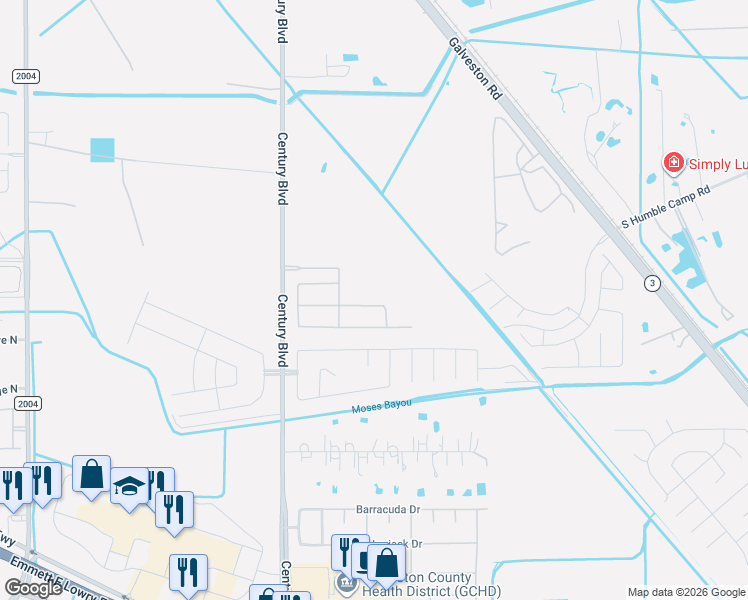 map of restaurants, bars, coffee shops, grocery stores, and more near 3229 Blue Bonnet Drive in Texas City