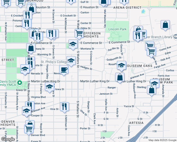 map of restaurants, bars, coffee shops, grocery stores, and more near 130 Stella Street in San Antonio