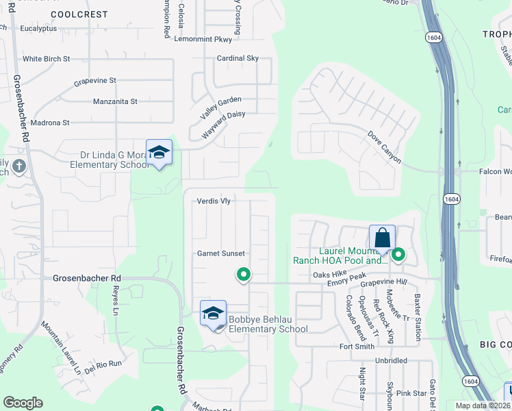 map of restaurants, bars, coffee shops, grocery stores, and more near 1707 Camp Light Way in San Antonio