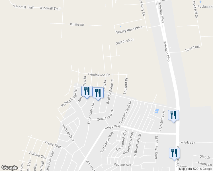 map of restaurants, bars, coffee shops, grocery stores, and more near 305 Far Hills Drive in Del Rio