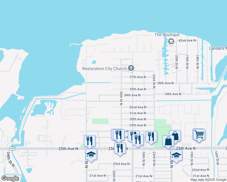 map of restaurants, bars, coffee shops, grocery stores, and more near 2627 35th Avenue North in Texas City