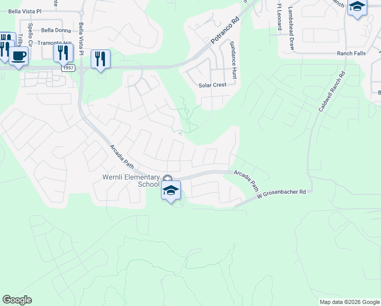 map of restaurants, bars, coffee shops, grocery stores, and more near 1622 Briar Spring in San Antonio