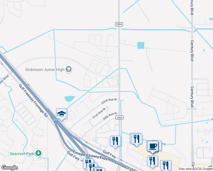 map of restaurants, bars, coffee shops, grocery stores, and more near 10801 Groveshire Drive in Texas City