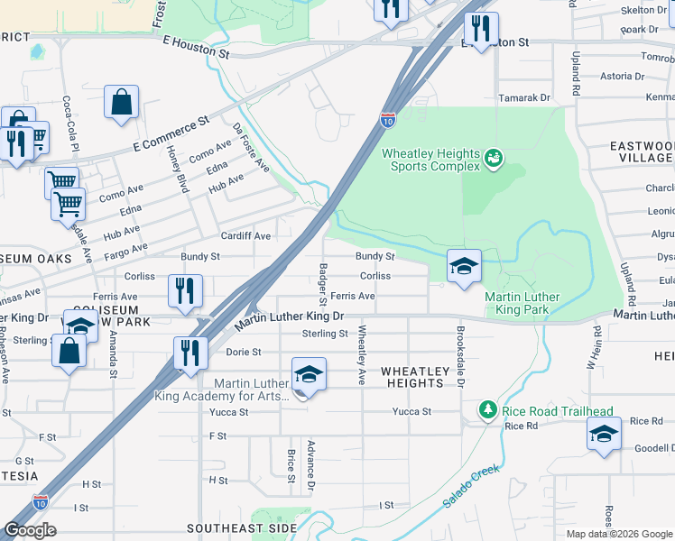 map of restaurants, bars, coffee shops, grocery stores, and more near 534 Corliss in San Antonio