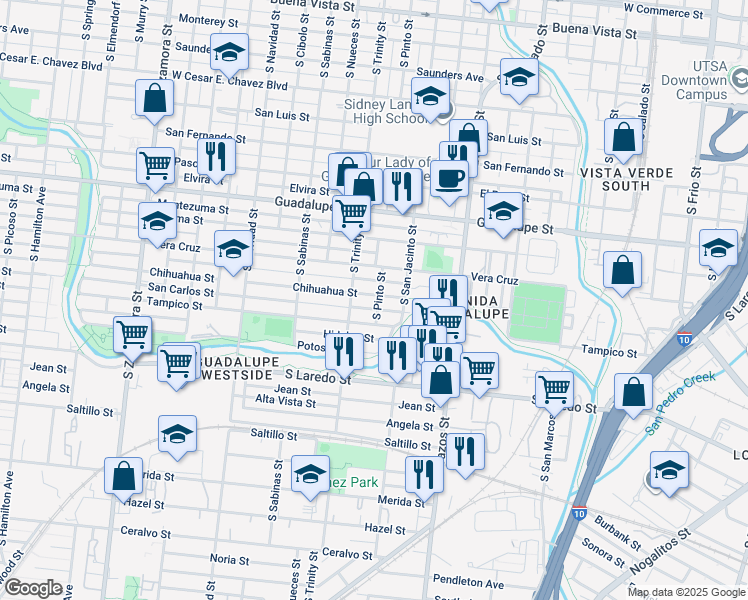 map of restaurants, bars, coffee shops, grocery stores, and more near 302 San Carlos Street in San Antonio
