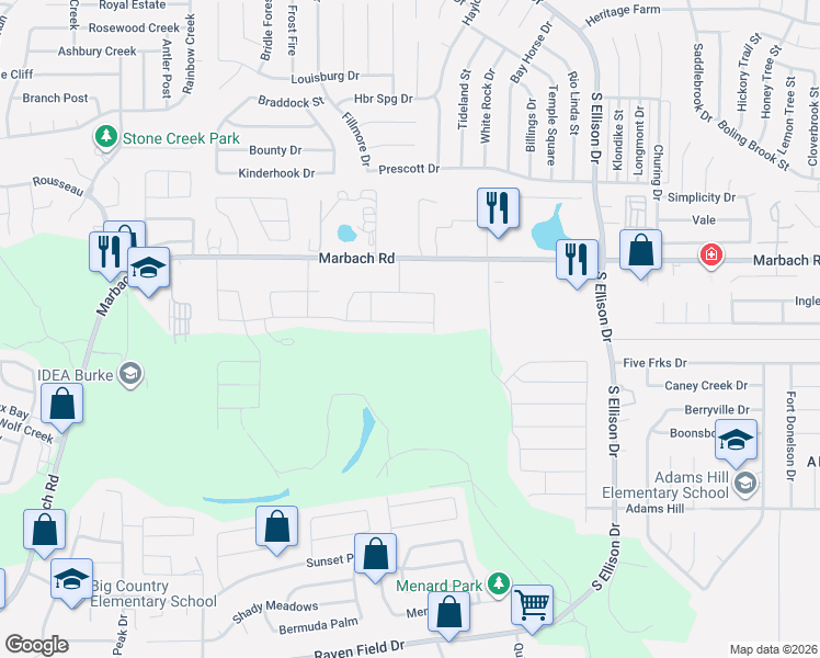 map of restaurants, bars, coffee shops, grocery stores, and more near 1537 Overlook Cove in San Antonio