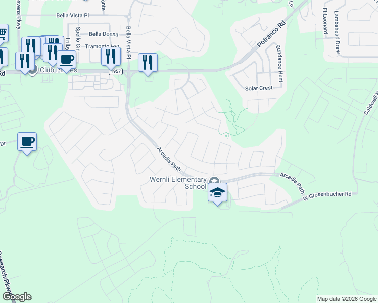 map of restaurants, bars, coffee shops, grocery stores, and more near 1638 Brass Canyon in San Antonio