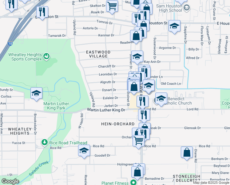 map of restaurants, bars, coffee shops, grocery stores, and more near 4307 Eulalee Drive in San Antonio