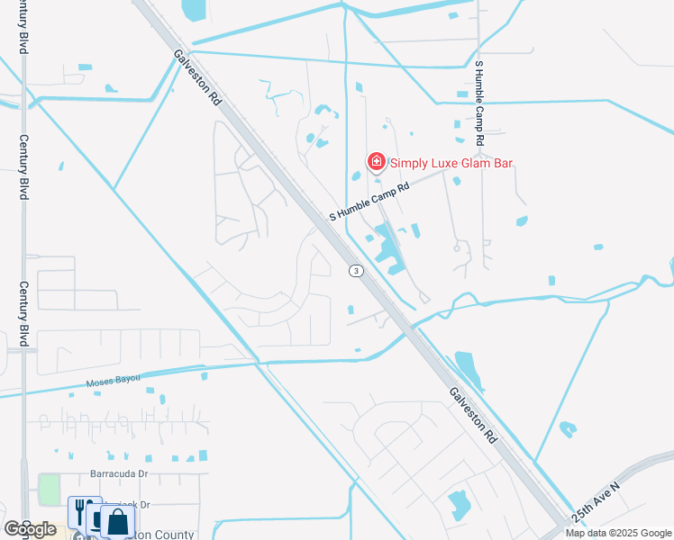 map of restaurants, bars, coffee shops, grocery stores, and more near 8608 Explorer Drive in Texas City