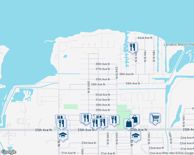 map of restaurants, bars, coffee shops, grocery stores, and more near 3501 25th Street North in Texas City