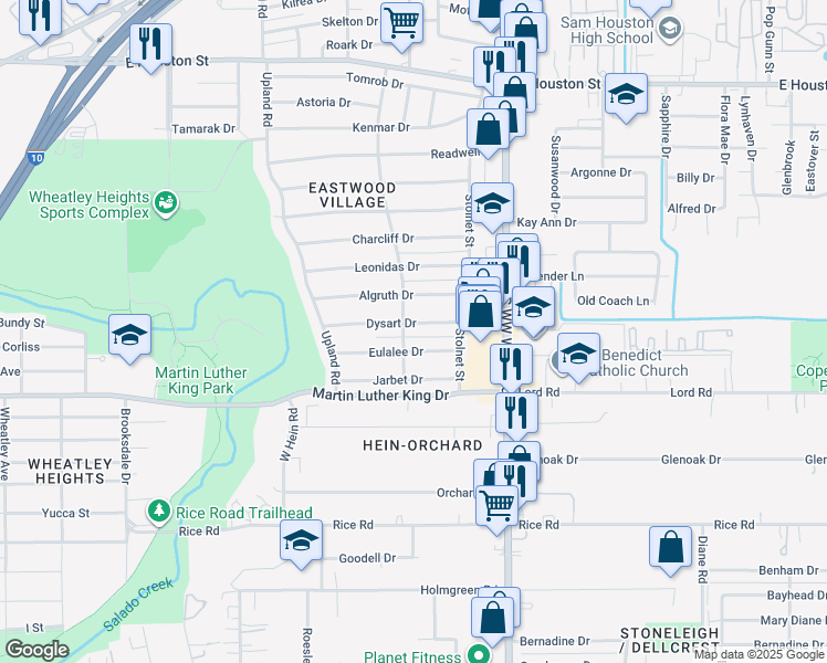 map of restaurants, bars, coffee shops, grocery stores, and more near 4307 Eulalee Drive in San Antonio