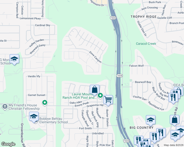 map of restaurants, bars, coffee shops, grocery stores, and more near 11326 Eagle Tree in San Antonio