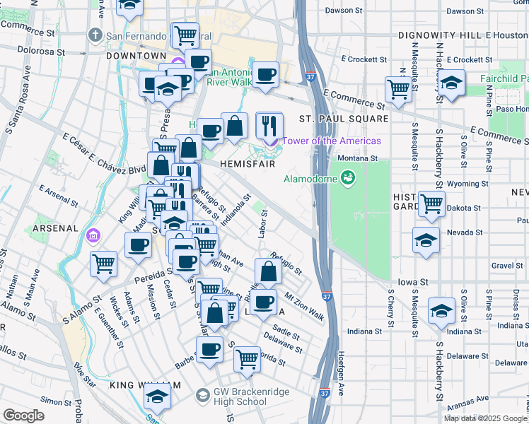 map of restaurants, bars, coffee shops, grocery stores, and more near 700 Lavaca Street in San Antonio