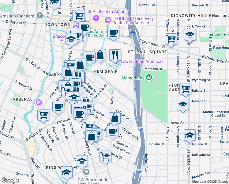 map of restaurants, bars, coffee shops, grocery stores, and more near 700 Lavaca Street in San Antonio