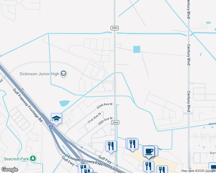 map of restaurants, bars, coffee shops, grocery stores, and more near 10719 Cedar Oaks Court in Texas City