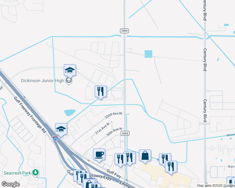 map of restaurants, bars, coffee shops, grocery stores, and more near 10719 Cedar Oaks Court in Texas City