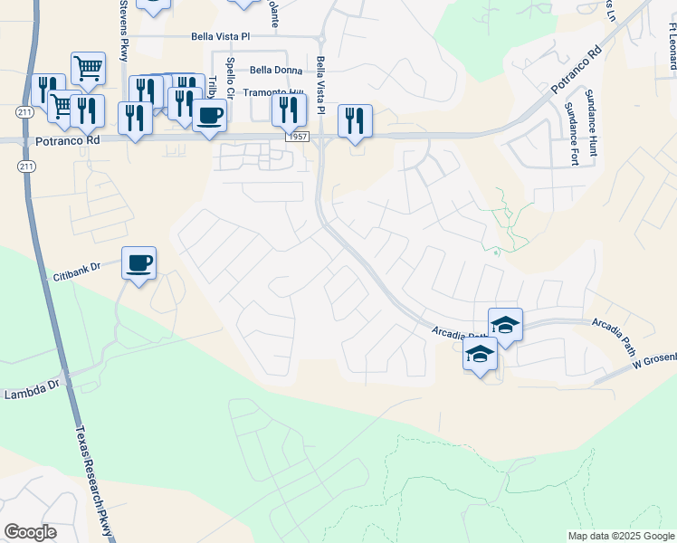 map of restaurants, bars, coffee shops, grocery stores, and more near 13703 Kotili Lane in San Antonio