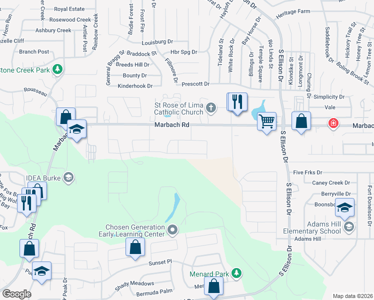 map of restaurants, bars, coffee shops, grocery stores, and more near 9912 Overlook Acres in San Antonio