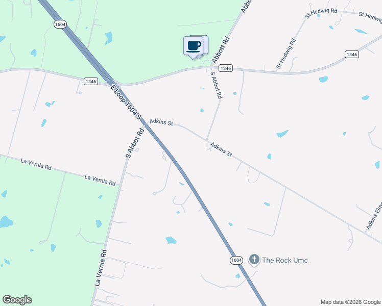 map of restaurants, bars, coffee shops, grocery stores, and more near 11840 Adkins-St Hedwig Road in Saint Hedwig