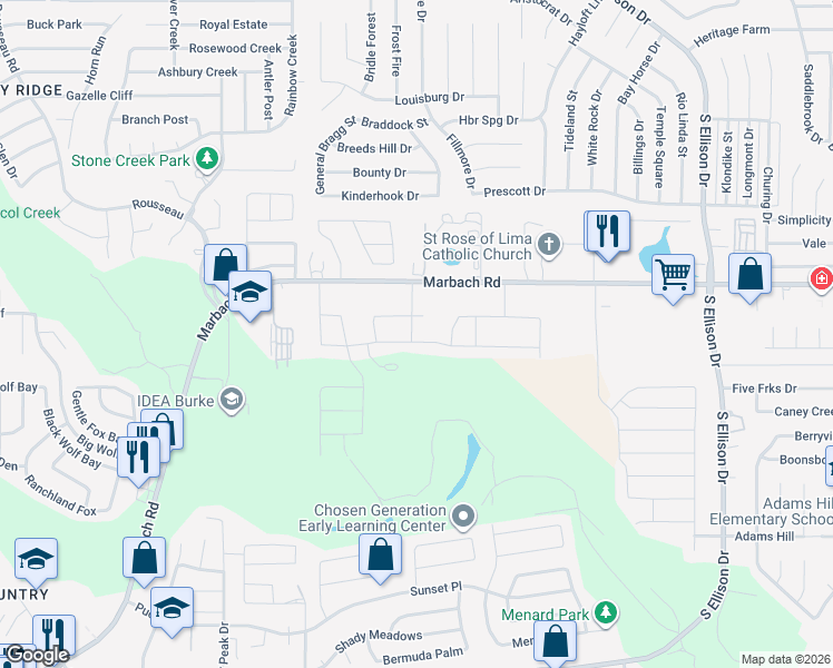 map of restaurants, bars, coffee shops, grocery stores, and more near 10014 Overlook Point in San Antonio