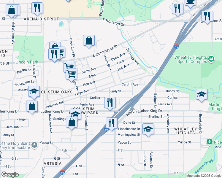 map of restaurants, bars, coffee shops, grocery stores, and more near 2406 Aransas Avenue in San Antonio