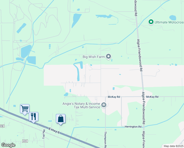 map of restaurants, bars, coffee shops, grocery stores, and more near 18934 Murphy Road in Alvin