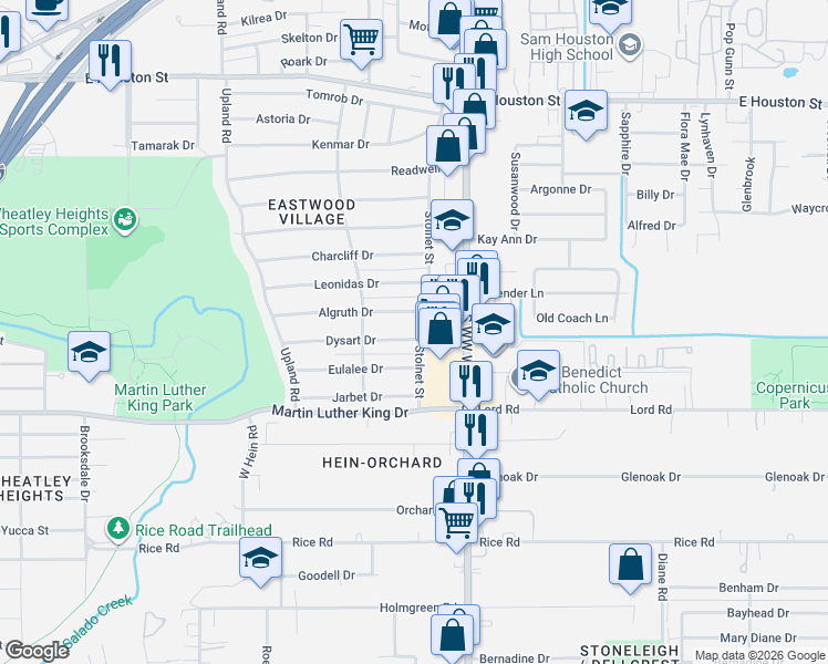 map of restaurants, bars, coffee shops, grocery stores, and more near 806 Stolnet Street in San Antonio
