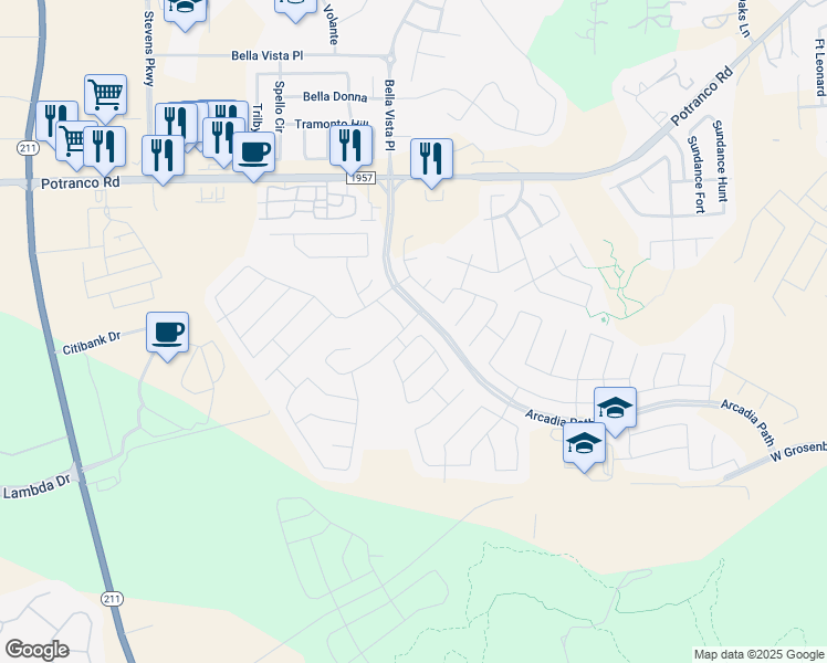 map of restaurants, bars, coffee shops, grocery stores, and more near 13703 Kotili Lane in San Antonio
