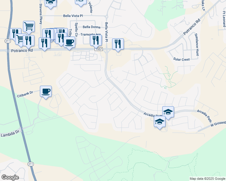 map of restaurants, bars, coffee shops, grocery stores, and more near 13703 Kotili Lane in San Antonio