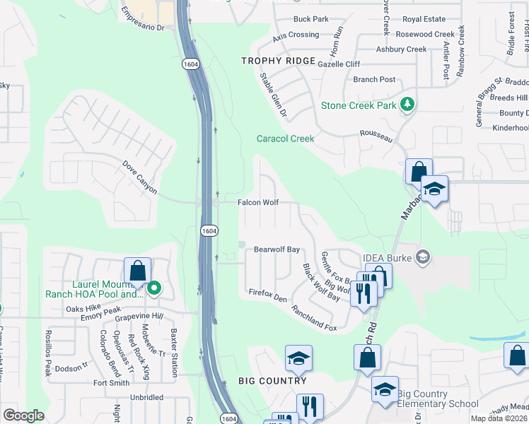map of restaurants, bars, coffee shops, grocery stores, and more near 1511 Dancing Wolf in San Antonio