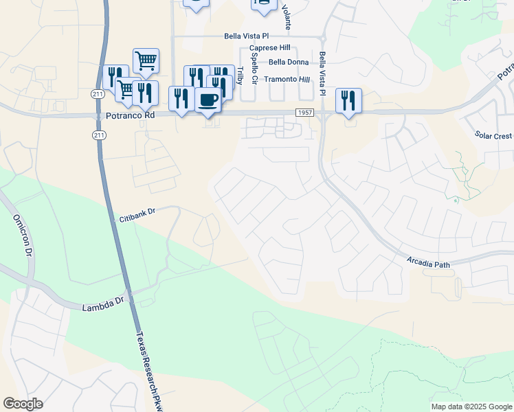 map of restaurants, bars, coffee shops, grocery stores, and more near 13919 Knob Creek in San Antonio