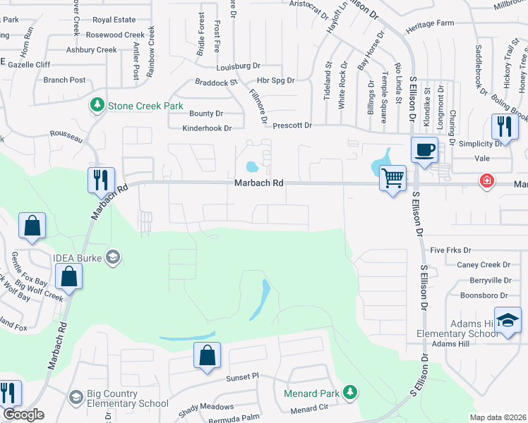 map of restaurants, bars, coffee shops, grocery stores, and more near 1510 Harbor Creek in San Antonio
