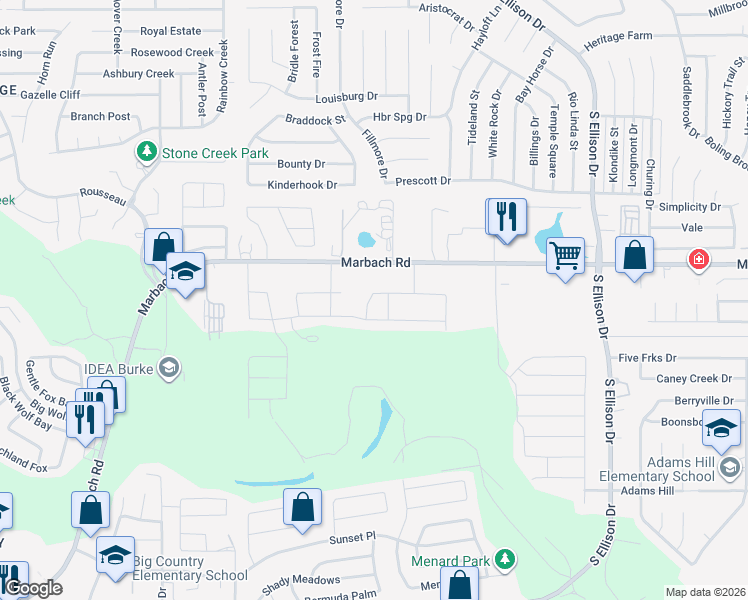 map of restaurants, bars, coffee shops, grocery stores, and more near 1510 Harbor Creek in San Antonio